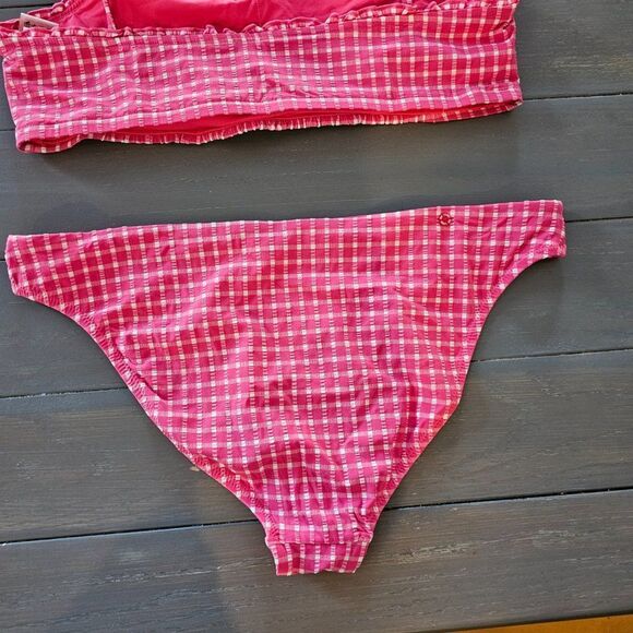 Red Carter Amour Gingham Shirred Bandeau Bikini Top & Bottom Set Size Large - Picture 10 of 15